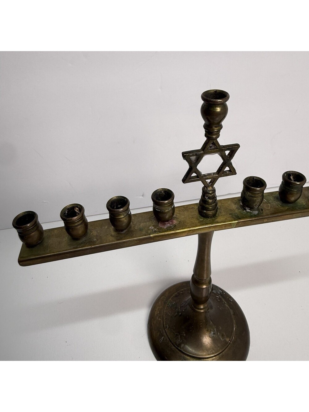 Vintage Solid Brass Menorah With Star of David Candelabra Judaism Candle Holder - Picture 3 of 8